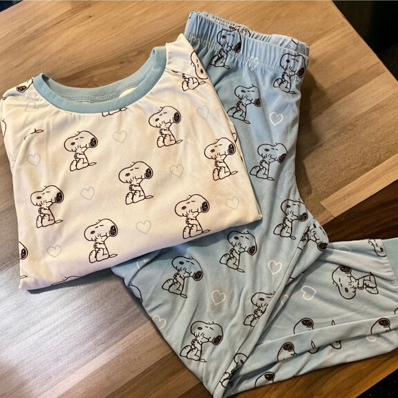 Peanuts Other - Peanuts Light Blue Snoopy Woodstock Hearts Fleece PJ 2-piece set | Size L(12-14)